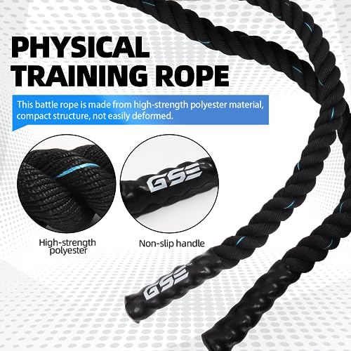 Gse 1.5"/2" Diameter Battle Rope, Workout Battle Ropes For Home Gym & Outdoor, Heavy Weighted Workout Ropes With Anchor Strap For Exercise/Training - 30,40,50 Feet Lengths Available. #TOP2