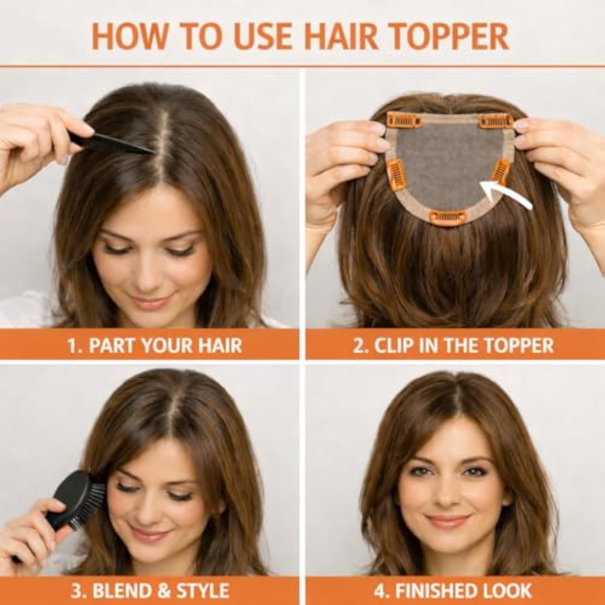 Invisible Clip-In Human Hair Topper for Women