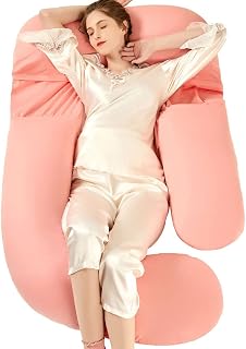 Pregnancy Pillows G Shaped Full Body Pillow for Adults Pregnancy Pillows for Sleeping Maternity Pillow with Support for Back, Legs, Belly and Hips Pink Cotton Removable Cover