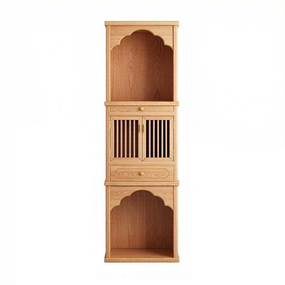 ZZlei2yu-12 buddhist altar shelf Three Tiered Solid Wood Shrine Cabinet Spiritual Display(Natural,Small)