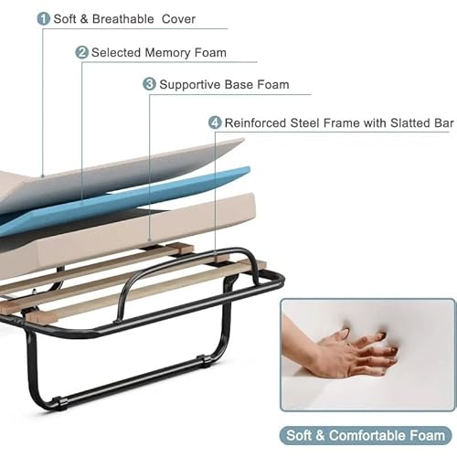 ASWRTYJO Folding Rollaway Bed with Mattress with Memory Foam for Adults Portable Fold Up Guest - Image 5