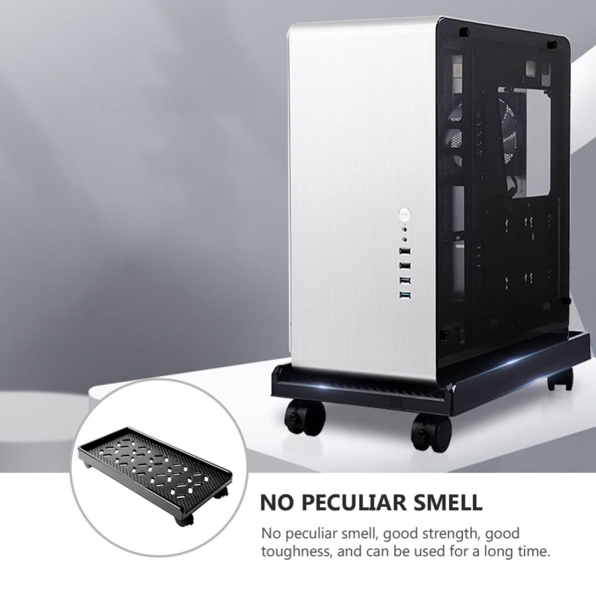 VANZACK Soporte Rodante y Columna Reforzada para CPU con Diseño de Esquinas Redondeadas y Ruedas con Freno, Base de Abs con 5 Orificios Radiantes para Oficina