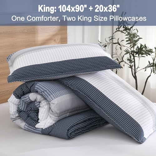 Litanika King Comforter Set Black Blue - 3 Pieces Lightweight Fluffy Bedding Comforter Sets, All Season Down Alternative Comforter (1 Comforter, 2 Pillowcases)