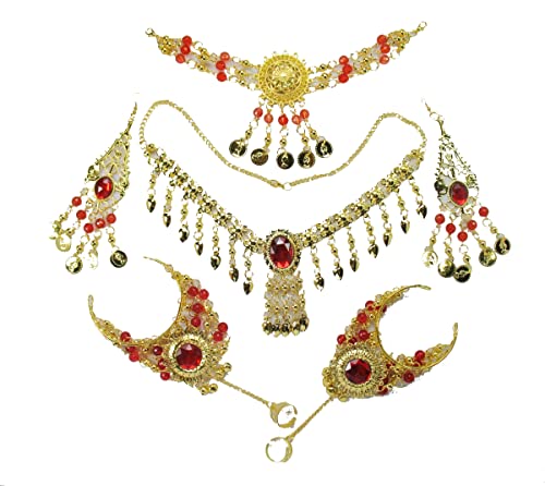 Female belly dance performance Indian dance headdress Indian dance dance accessories six-piece set, party accessories (Big Red six-piece set)