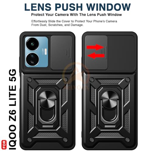 Image of Armor Bumper Back Cover Case for IQOO Z6 LITE 5G Rotating Camera Cover, Ring Holder & Kickstand | Heavy Duty & 360 Degree Protection IQOO Z6 LITE 5G Back Cover (Black)