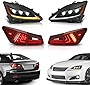 MOSTPLUS LED Projecctor Headlight+ Red Clear Tail light Compatible for Lexus IS350 IS250 IS 220d IS F Model 2006-2012 (Amber Reflector)(Set of 4)