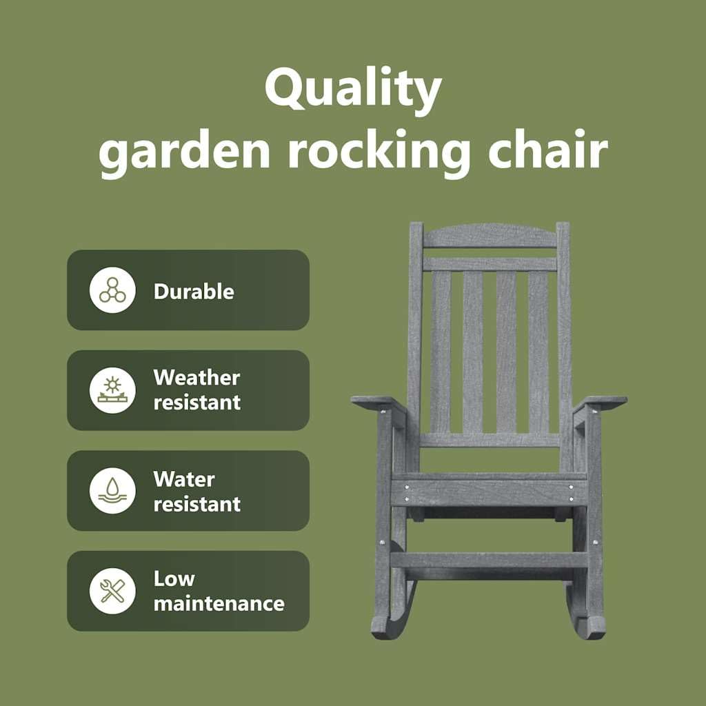 vidaXL Schaukelstuhl für den Garten Hellgrau 92 x 70 x 108cm HDPE, Garten und Terrasse, Moderne Möbel, ergonomischer Sitz, wetterfester Schaukelstuhl, Cooler Lounger