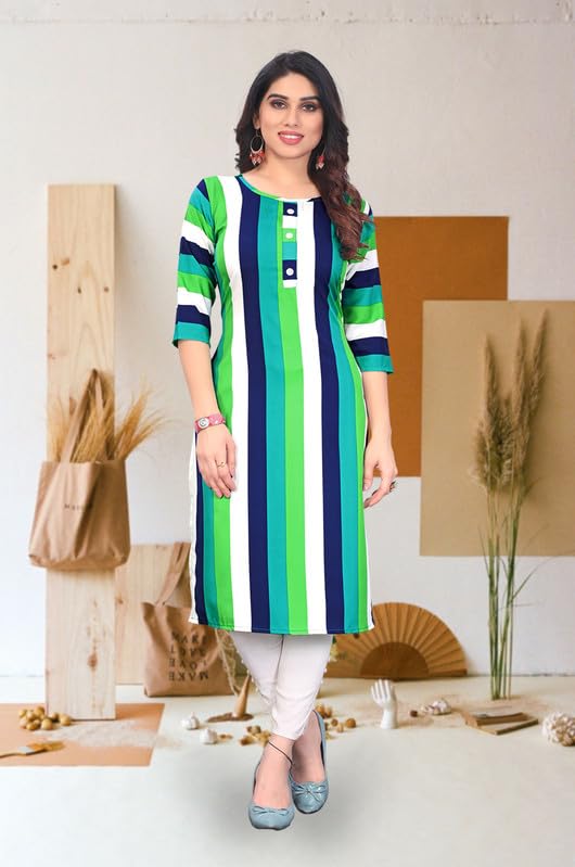 Image of JAKHANA Women's Crepe Printed Casual Straight Calf Length Round Nick Kurta Pack of 4