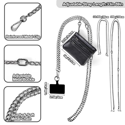 Image of XANGNIER Clip and Go Strap for Phone with Wallet Crossbody, Phone Strap with Zippered Wallet, Adjustable Anti Theft Cellphone Lanyard for Women, Cellphone Chain Accessories,Chain Black