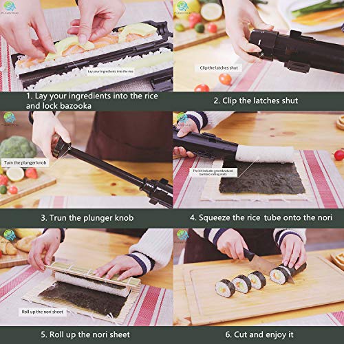 FUNGYAND Sushi Making Kit, All-in-One Bazooka Roller Set with Bamboo Mats, Avocado Slicer, Paddle, Knife, Chopstick & Holders, Cotton Bag - DIY Maki Roller Machine