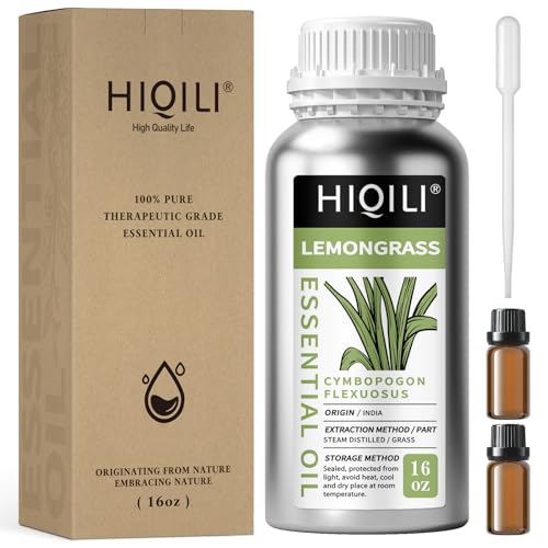 HIQILI 16 Fl Oz Lemongrass Essential Oil, 100% Pure Natural