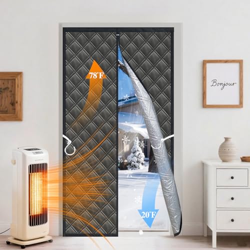 Aozzy Rideau Isolant Thermique 3 Couches 96x210 cm - Porte d'Entrée d'Hiver Coupe-Vent et Insonorisant - Toile Oxford/Coton/Alu Épaisse - Pour Porte d'Intérieur,...