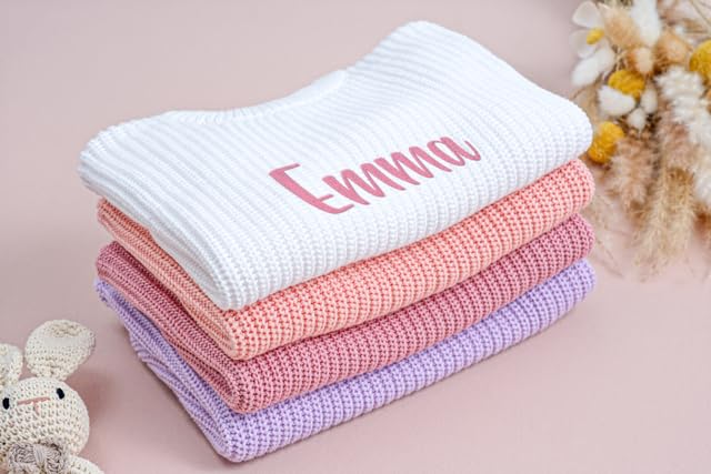 Custom Name Embroidery Toddler Knit Sweater – Round Neck Long Sleeve Pullover – Fall/Winter Baby Clothes3