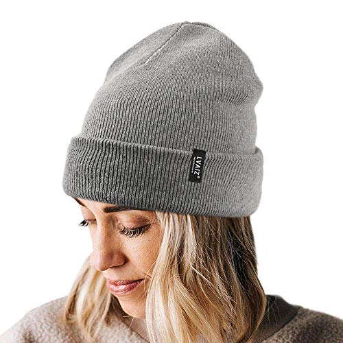 Lvaiz Winter Knitted Cuffed Beanie for Women Unisex Slouchy Rib Cotton Knit Men Watch Hat Acrylic Skull Cap Grey