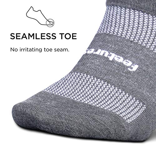 Feetures High-Performance Max Cushion No Show Tab Solid - For Men & Women, Athletic Ankle Socks, Moisture Wicking - Small, Heather Grey-6Pack3