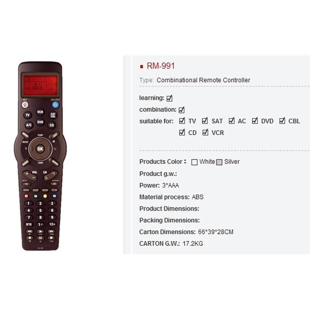 Ergonomiczna konstrukcja uniwersalny pilot zdalnego sterowania RM-991 z intuicyjnym układem przycisków