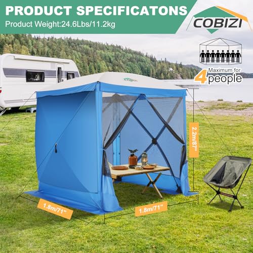 Image of COBIZI 6x6 FT Pop up Gazebo, Popup Canopy Tent, Waterproof Screened in Gazebos,Portable Outdoor Small Screen Tents Sun Shelter,carpas para Patio for Camping, Garden and Backyard,Blue
