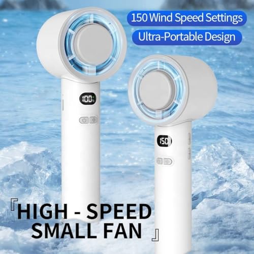 Image of One94Store Portable Hand Fan | 1800mAh Rechargeable Battery | Digital Display | Touch Control | 3 Speed Modes with 150 Speed Dialing Button | Personal Cooling Fan for Home, Office & Travel | White