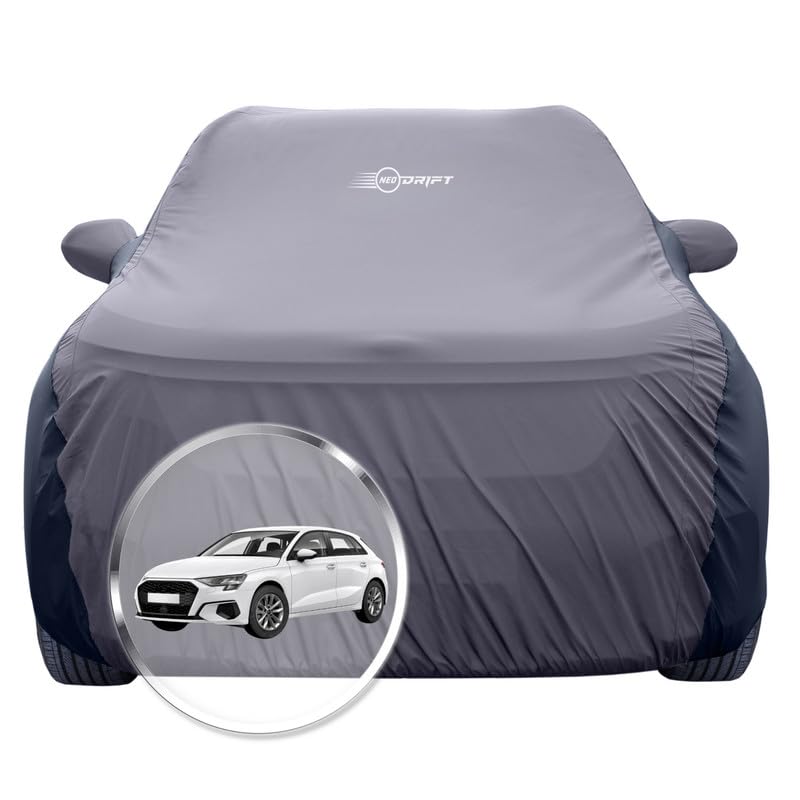 Image of NEODRIFT 'SuperTech' Car Cover for Audi A3 (100% Water-Resistant, All Weather Protection, Tailored Fit, Multi-Layered & Breathable Fabric) (Colour: D.Grey+Black)