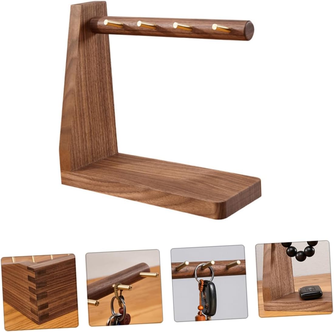 Key Ring Holder for Wall Solid Wood Key Hooks Hand-Polished Storage Rack