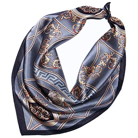 LSHARON SILK Women's 100% Mulberry Silk Scarf Graphic Print Silk Scarf ,53 * 53cm (Grey) Cover
