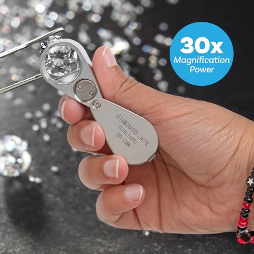 Loupe de bijoutier LED 30x à double éclairage pour examen de précision