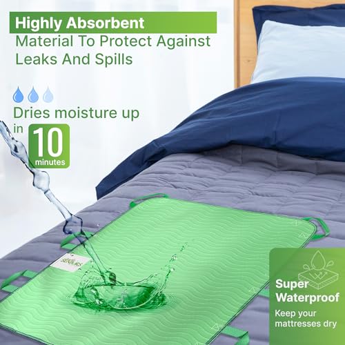 Absorbent Positioning Bed Pads for Elderly with 6 Handles 34\"x36\"- Washable Waterproof Incontinence Draw Sheets - Reusable Bed Mobility Under Pads for Seniors Disabled & Bedridden Patients-Fast-Drying - Thumbnail 3