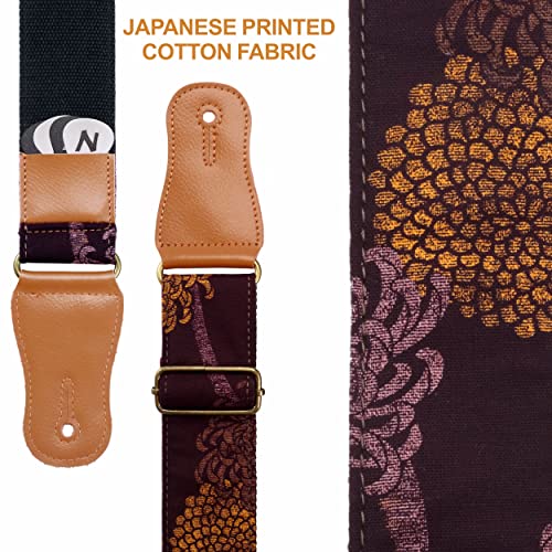 Nefelibata Guitar Strap,Japan Hot-Bronzing Cotton Acoustic Guitars Straps with Genuine Leather Ends for Electric Guitar,Bass & Ukulele. Include Straps Button,Guitar Picks and Strap Locks - Image 3