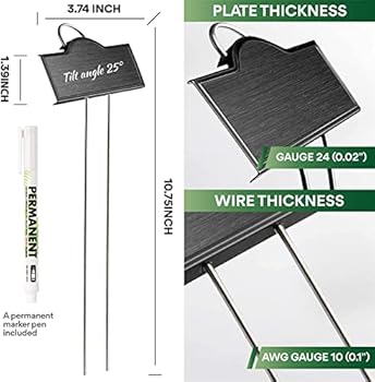 Metal Plant Labels Weatherproof 25 Pack, Black Garden Markers Tags Outdoor for Plants Vegetables Herb Seedlings Flowers with a Pen, Label Area 3.74'' ...