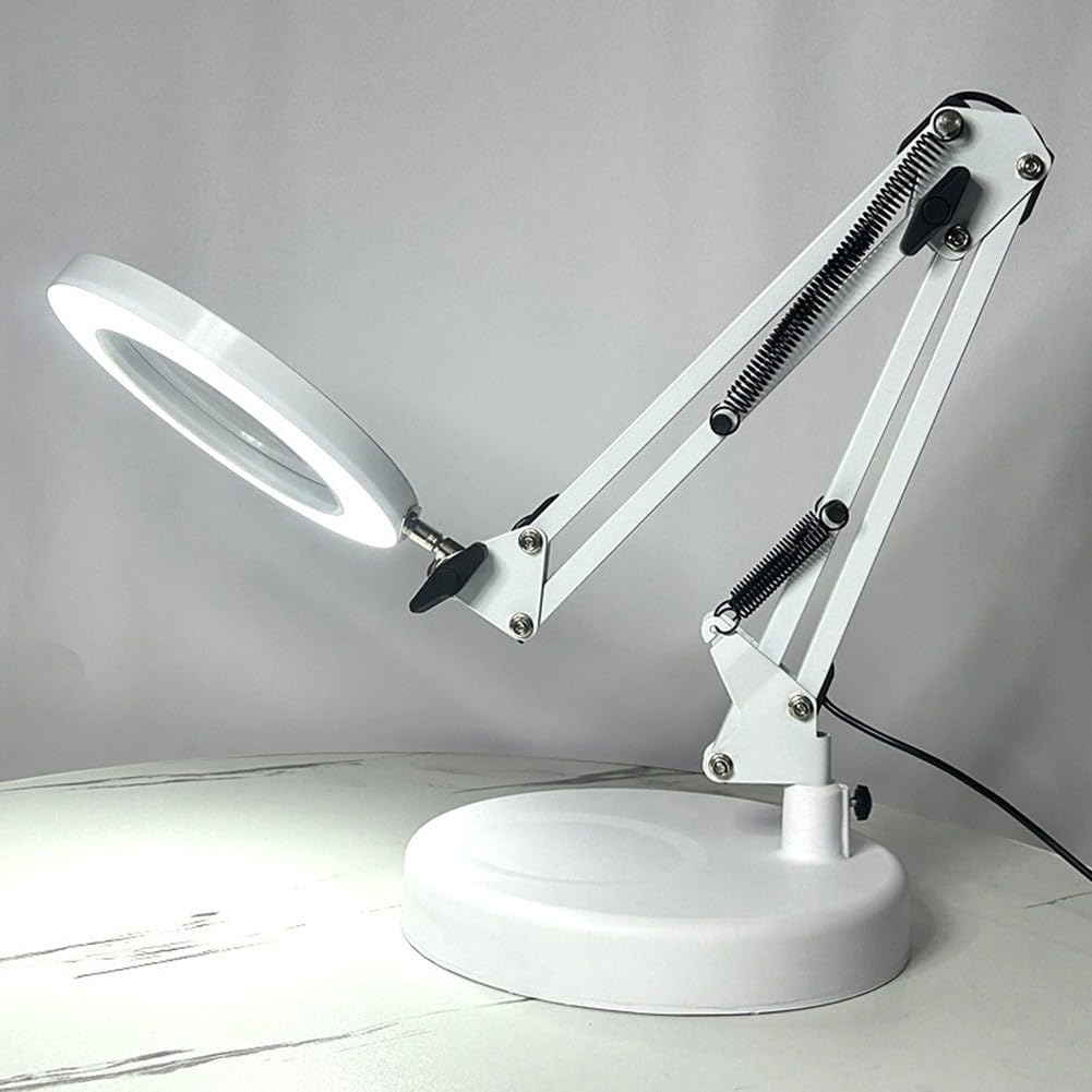 Vergrößerungslampe mit LED-Licht, 5 Farbmodi stufenlos dimmbar, 4,3 Zoll optische Glaslinse, 2-in-1 Tisch- und Klemmlampe für Handwerk Lesen Reparatur, schattenfrei augenschonend(White C)