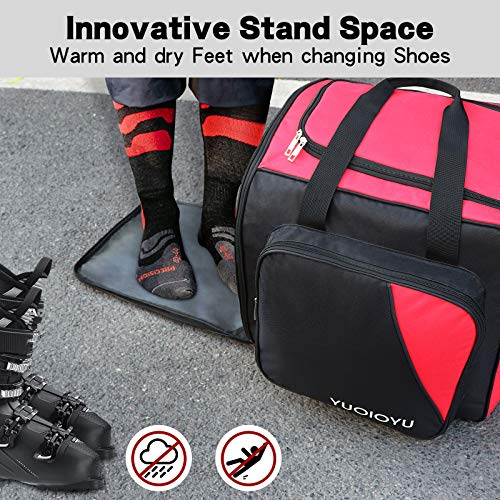 YUOIOYU Waterproof Ski Boot Bag Snowboard Boot Bag 2 Carry Ways Compact Lightweight Travel Skiing Luggage for Helmets, Gear, Globes, Goggles,Outerwear with Venting, Red - Thumbnail 6