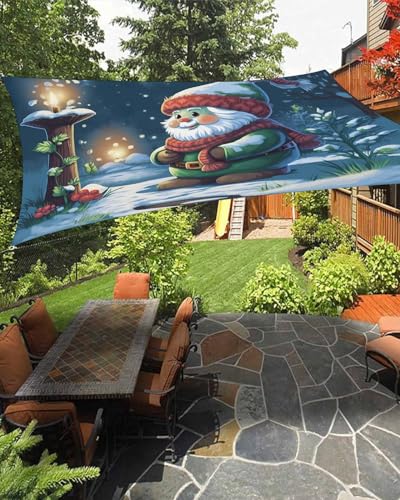 Boanket Sun Shade Sail 6.5' x 10', Christmas UV Block Sun Sails Shades, Christmas Gnomes Winter Snowflake Xmas Poinsettia Shade Cloth for Patio Deck Garden Lawns Beach Backyard