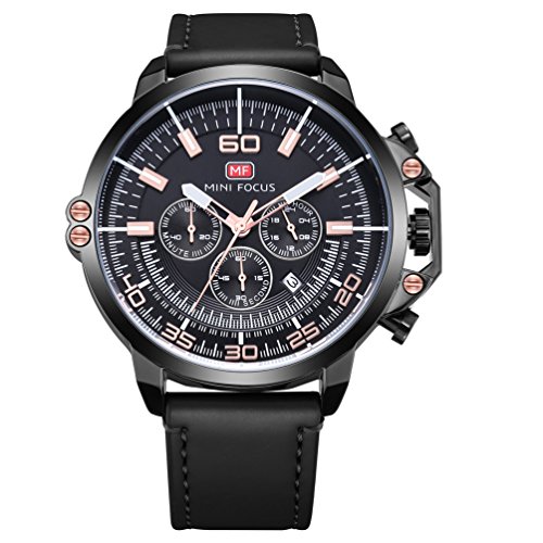 Preisvergleich Produktbild SSQ-CXO Beiläufige Armbanduhr, Art- und Weisemultifunktionskalender Leuchtendes Zeiger-Anzeigen-Legierungs-Vorwahlkno... Lederne Bügel-Quarz-Wasserdichte Armbanduhren