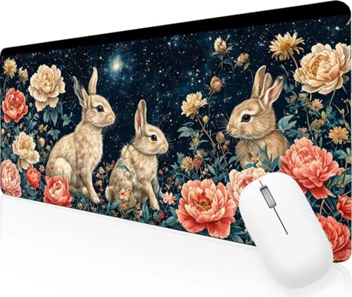 Alfombrilla de Ratón XXL para Juegos de Velocidad Negro Conejo 700x300x3mm XXL Tapete Escritorio Ordenador, Tapete Escritorio con Bordes Cosidos, para Oficina, Hogar Decor, Regalos para hombres J-177
