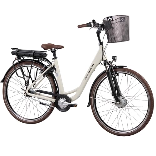 F.lli Schiano E-Moon, Bicicleta Electrica de Trekking, 28', Batería 36V 14.5Ah Extraíble, Motor 250W 40Nm, Cambio Nexus 7V Bici Electrica Urbana, Unisex Adulto, Blanco