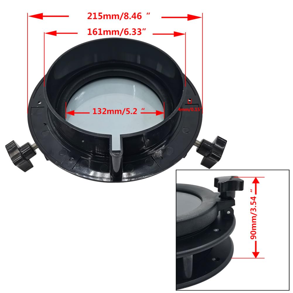 Portillas negras de 216 a 265 mm, apertura redonda, Portilla de buey para vehículos recreativos marinos, portlight, escotilla, barco, yate (265 mm)