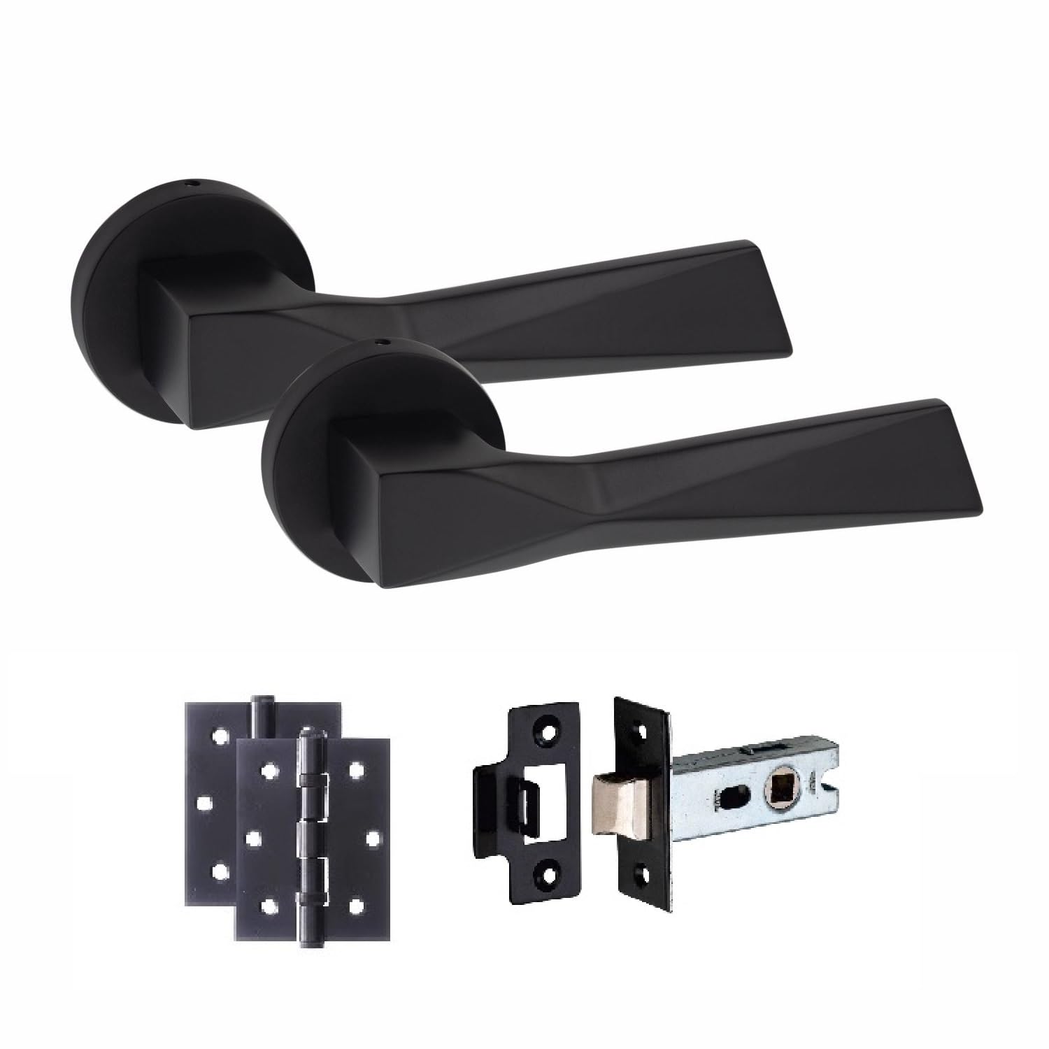 Golden Grace Modern Aura Matt Black Door Handle Set With 2.5 Inch Tubular Latch