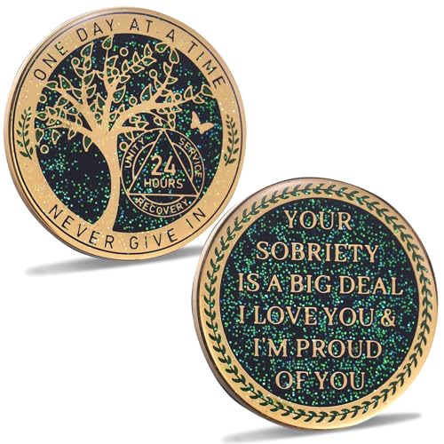 Image of LParkin 24 Hours Sobriety Chip, Tree of Life Recovery Coin, AA Recovery Medallion, Anniversary Token Sobriety Gifts, Alcoholics Anonymous Medallion