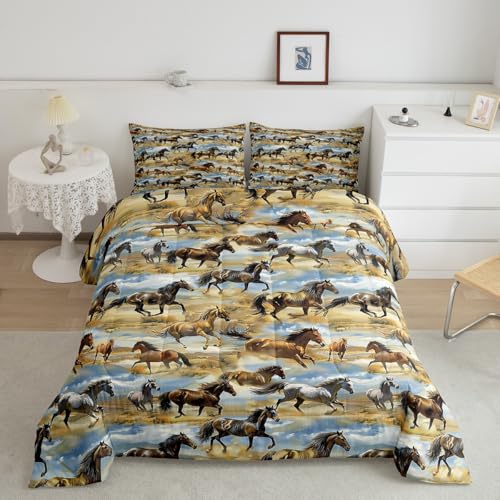 Homemissing Juego de ropa de cama con diseño de caballo galopante para niños y niñas, tamaño individual, juego de edredón para niños, mujeres y hombres, ultra suave, lindo diseño de animales, juego de