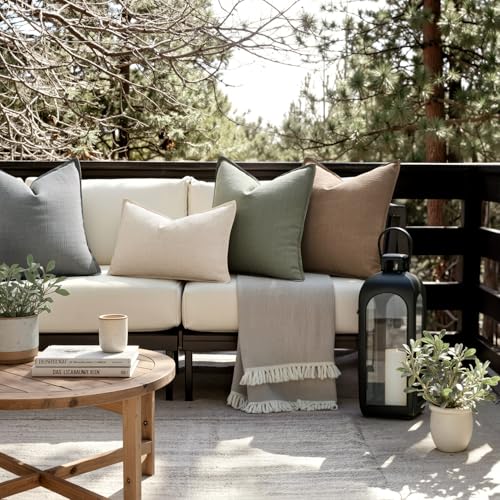 Image of MIULEE Pack of 2 Thick Textured Couch Throw Pillow Covers 20x20, Olive Green Decorative Pillow Covers, Neutral Linen Cushion Cases for Sofa Bed Living Room Modern Farmhouse Home Decor, No Filling