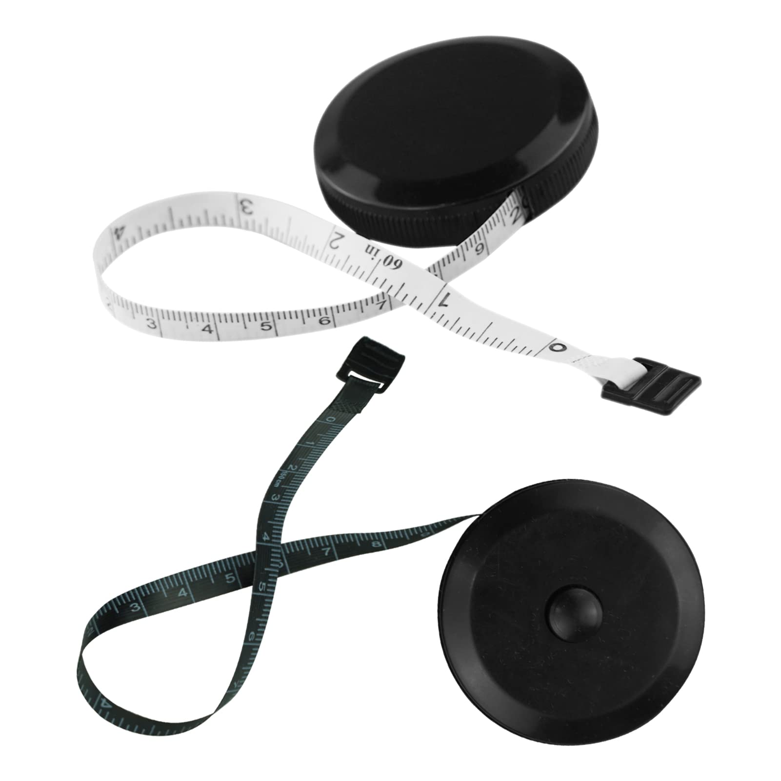 Paquete de 2 cintas métricas retráctiles redondas negras de doble cara para el cuerpo, cinta de costura suave, 60 pulgadas y 150 cm de doble cara, color negro