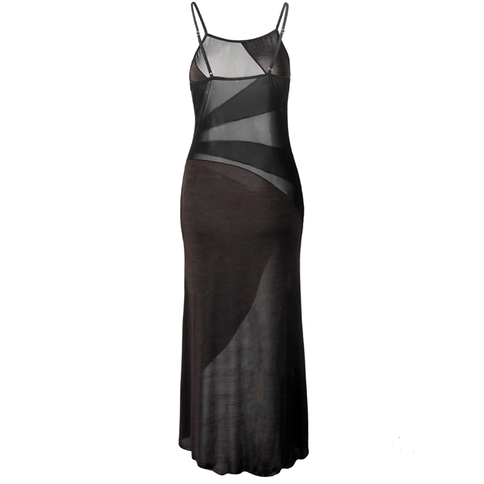 Robe longue sexy pour femme - Élégante - Fine - En maille - Avec fente haute - Sexy - Spaghetti - Chemise de nuit pour femme - Élégante perspective - Nuisette érotique - Effet mouillé - En maille