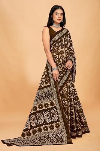 Image of TAMAIRA FASHION Mulmul Pure Cotton Saree For Woman Floral Batik Printed |Office Wear Daily Wear Sarees For Women Without Blouse Piece (Available in 16 Colours)