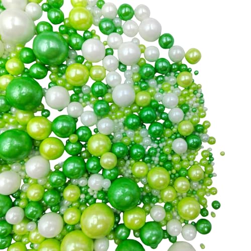 Image of Edible White Green Sugar Pearls Candy Sprinkles 120G / 4.23Ounce Baking Cake Sprinkles Cupcake and Cake Topper Cookie Decorations Wedding Party Valentines Halloween Christmas Supplies