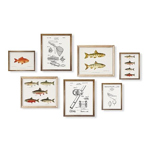 Rustic Trout Bass Fish House Decor - Fishing Boat Art - Fishing Rod Reel Lure Poster - Vintage Fishing Decor - Fishing Accessories Patent Print -