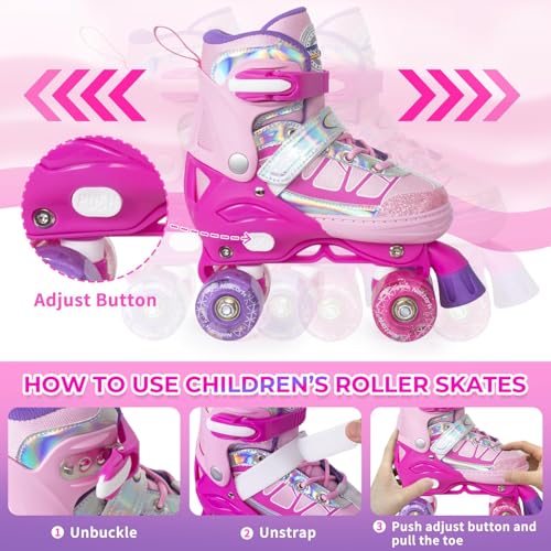 Image of Kids Roller Skates for Girls, Blue Adjustable Rollerskates with Light Up Wheels for Big Kids Ages 6-12 7 8 9 10, Beginners Outdoor Sports, Best Birthday Gift for Kids