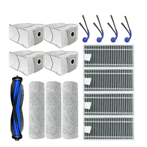 互換性がありますエコバックス T80 PRO OMNI 対応ロボット掃除機パーツ、交換用メインローラー、モップクロス、サイドブラシ、ダストバッグフィルター(16PCS 1B3M4D4S4F)