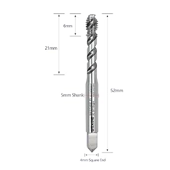 Tools M4 x 0.7 Spiral Flute Thread Tap, Metric Machine Threading Tap High Speed Steel Cobalt(HSSCo), Bright for Aluninum Cuttinh,Round Shank with Square End, H2 Tolerance, 1pcs