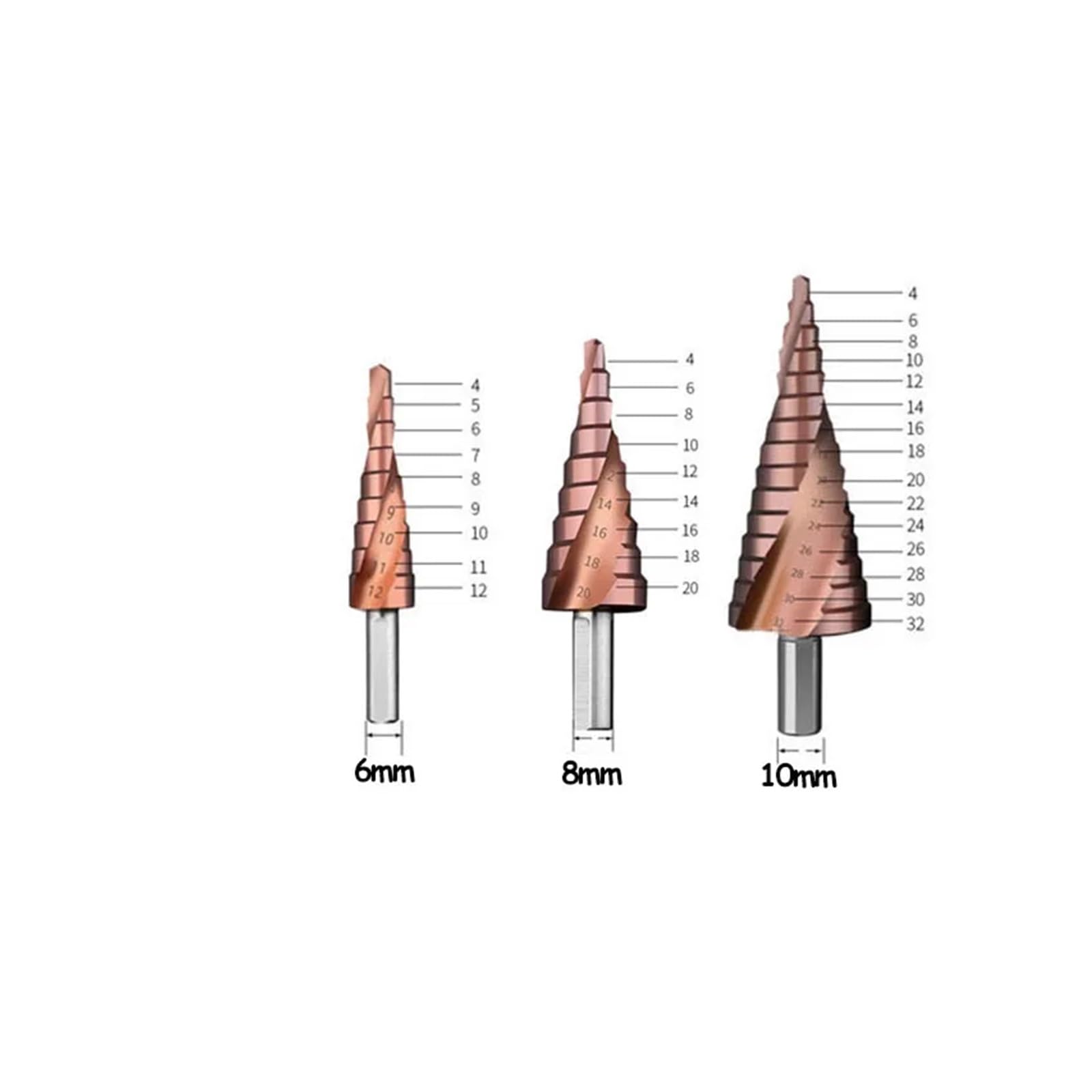 Broca escalonada de cobalto M35, brocas triangulares con ranura en espiral 4-12/4-20/4-32 mm for acero inoxidable 304(4-12-20-32mm 3pcs)
