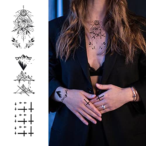 16 Sheets 3D Black Flower Temporary Tattoos For Women Body Arm Neck Waterproof Fake Tattoos Rose Sunflower Moon Tattoo Stickers For Adults Girl #TOP4